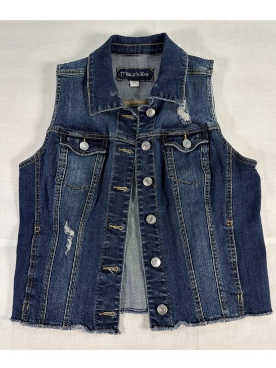 Maurices Jackets & Blazers - Maurices Blue Distressed Denim Vest Size M Medium Button Down Front  Sleeveless